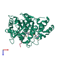PDB entry 2fgb coloured by chain, top view.