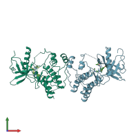 PDB entry 2fgi coloured by chain, front view.