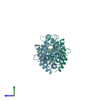 PDB entry 2fgi coloured by chain, side view.