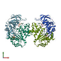 PDB entry 2fgj coloured by chain, front view.