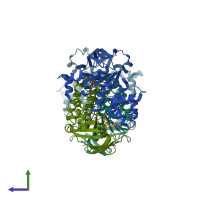 PDB entry 2fgj coloured by chain, side view.