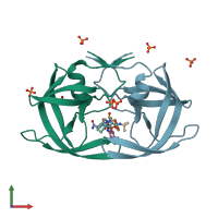 PDB entry 2fgv coloured by chain, front view.
