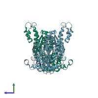 PDB entry 2fgy coloured by chain, side view.