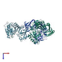 PDB entry 2fh1 coloured by chain, top view.