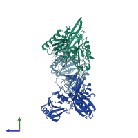 PDB entry 2fh4 coloured by chain, side view.