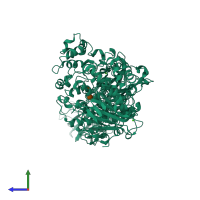 PDB entry 2fh8 coloured by chain, side view.
