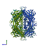 PDB entry 2fhk coloured by chain, side view.