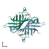 PDB entry 2fhl coloured by chain, front view.