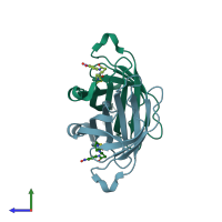 PDB entry 2fhl coloured by chain, side view.