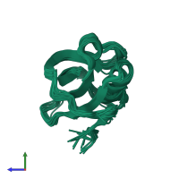 PDB entry 2fhm coloured by chain, ensemble of 20 models, side view.