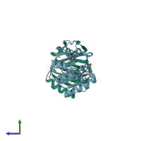 PDB entry 2fhp coloured by chain, side view.