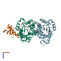 PDB entry 2fhs coloured by chain, top view.