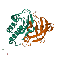 PDB entry 2fhz coloured by chain, front view.