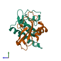 PDB entry 2fhz coloured by chain, side view.
