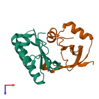 PDB entry 2fhz coloured by chain, top view.