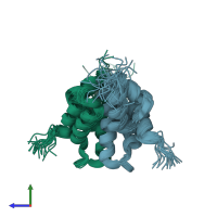 PDB entry 2fi2 coloured by chain, ensemble of 20 models, side view.