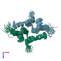 PDB entry 2fi2 coloured by chain, ensemble of 20 models, top view.