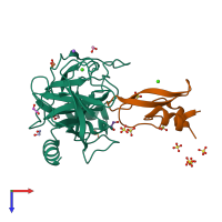 PDB entry 2fi4 coloured by chain, top view.
