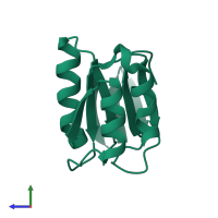 PDB entry 2fi9 coloured by chain, side view.