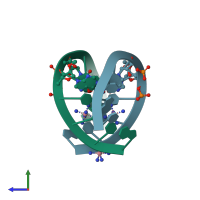 PDB entry 2fij coloured by chain, side view.