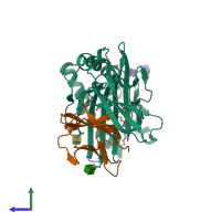 PDB entry 2fik coloured by chain, side view.