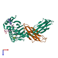 PDB entry 2fik coloured by chain, top view.