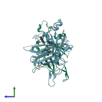 PDB entry 2fim coloured by chain, side view.
