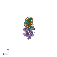 PDB entry 2fio coloured by chain, side view.