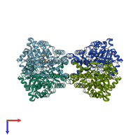 PDB entry 2fiq coloured by chain, top view.