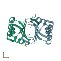 PDB entry 2fiu coloured by chain, front view.