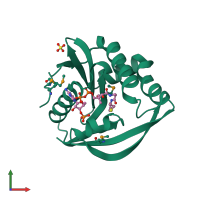 PDB entry 2fiw coloured by chain, front view.