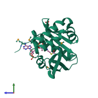 PDB entry 2fiw coloured by chain, side view.