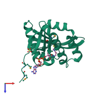 PDB entry 2fiw coloured by chain, top view.