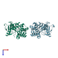 PDB entry 2fiy coloured by chain, top view.