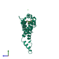 PDB entry 2fj1 coloured by chain, side view.