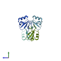PDB entry 2fj2 coloured by chain, side view.