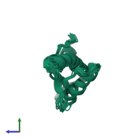 PDB entry 2fj3 coloured by chain, ensemble of 15 models, side view.