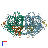 PDB entry 2fjb coloured by chain, top view.