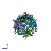 PDB entry 2fjc coloured by chain, side view.