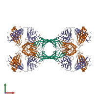 Hetero dodecameric assembly 2 of PDB entry 2fjg coloured by chemically distinct molecules, front view.