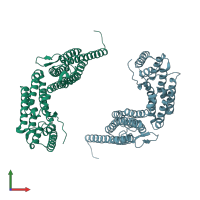 PDB entry 2fji coloured by chain, front view.