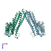 PDB entry 2fji coloured by chain, top view.