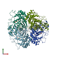 PDB entry 2fjk coloured by chain, front view.