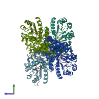 PDB entry 2fjk coloured by chain, side view.