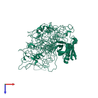 PDB entry 2fjl coloured by chain, ensemble of 15 models, top view.