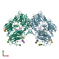 PDB entry 2fjp coloured by chain, front view.