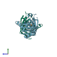 PDB entry 2fjt coloured by chain, side view.