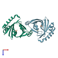 PDB entry 2fjt coloured by chain, top view.