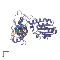 PDB entry 2fjw coloured by chain, top view.