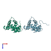 PDB entry 2fjy coloured by chain, top view.